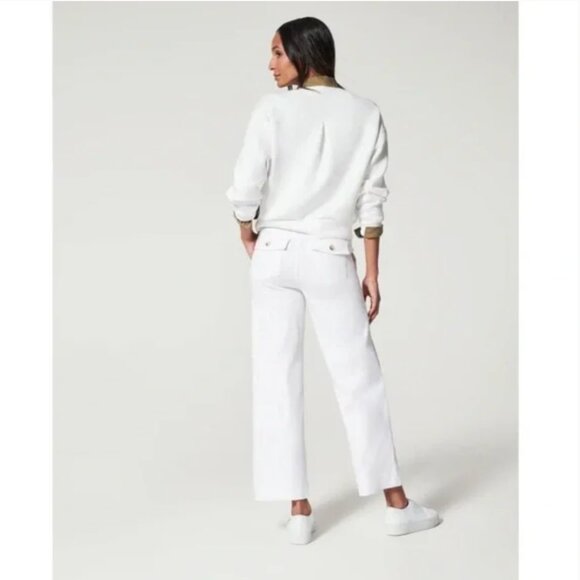 Spanx White Stretch Twill Cropped Wide Leg Pant Large - Picture 1 of 7